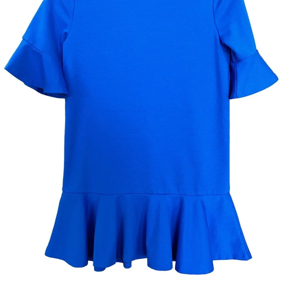 Polo Ralph Lauren Dress Girls Size 12 Blue Short Sleeve Ruffle Hem Casual